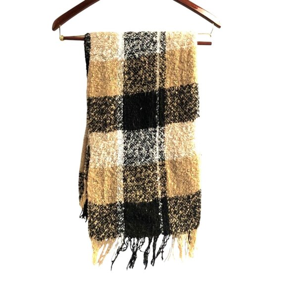 BEAUTIFUL BLACK/BROWN PLAID RECTANGLE SCARF - Picture 1 of 1